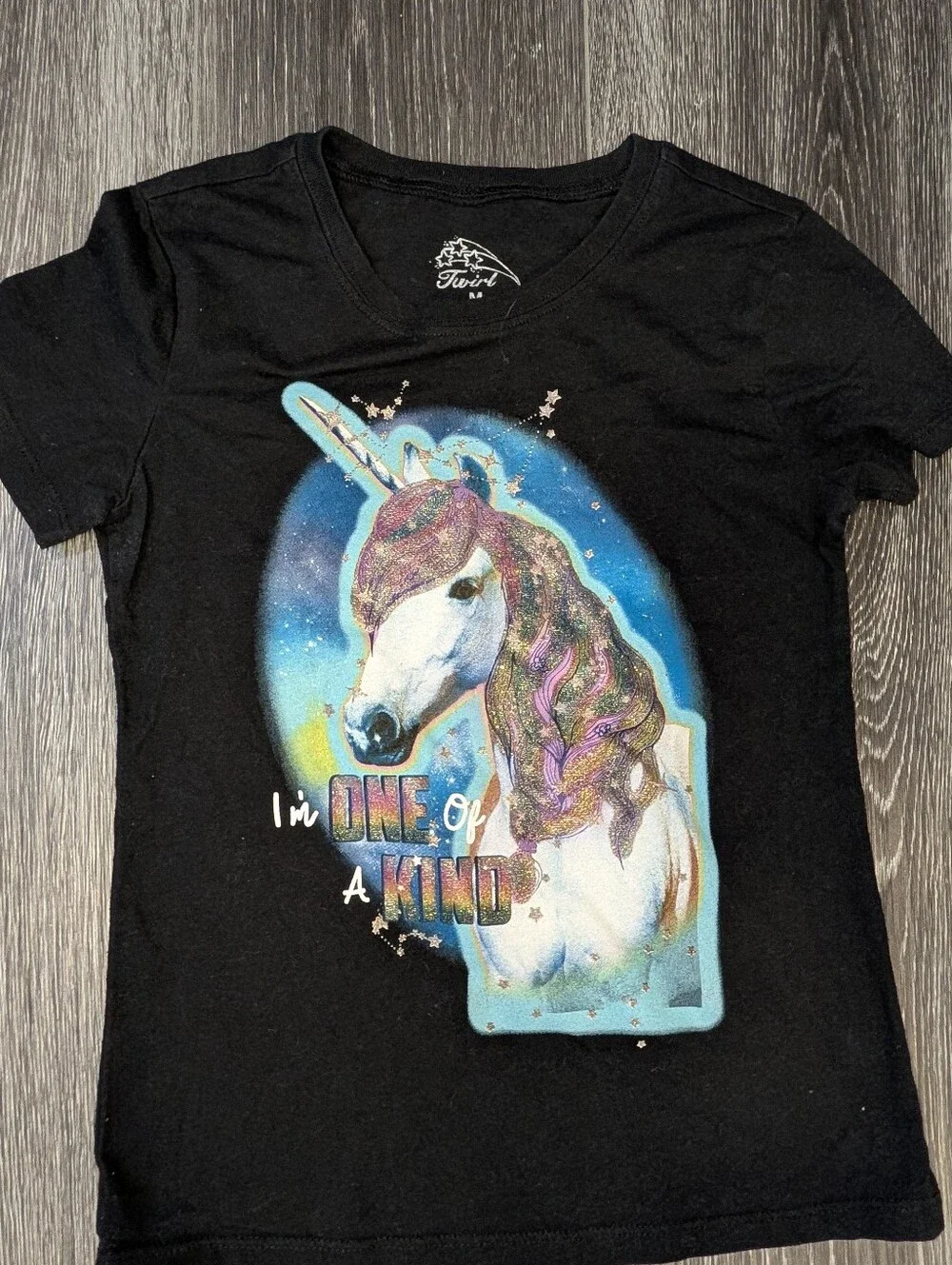 Kids Black Unicorn Graphic Tee - 'I'm One of a Kind'